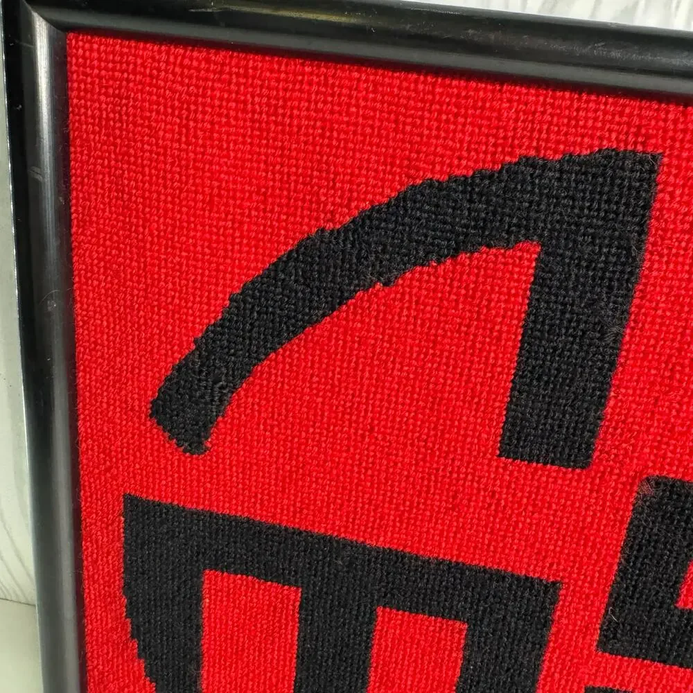 Vintage MCM Chinese “Blessing-Long Life” Needlepoint Red Black 1988 Modern Art